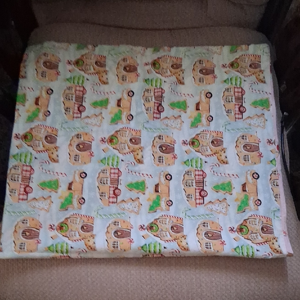 Gingerbread House, Candy Cane Christmas Tree Cookie Patterned Queen Pillowcase.